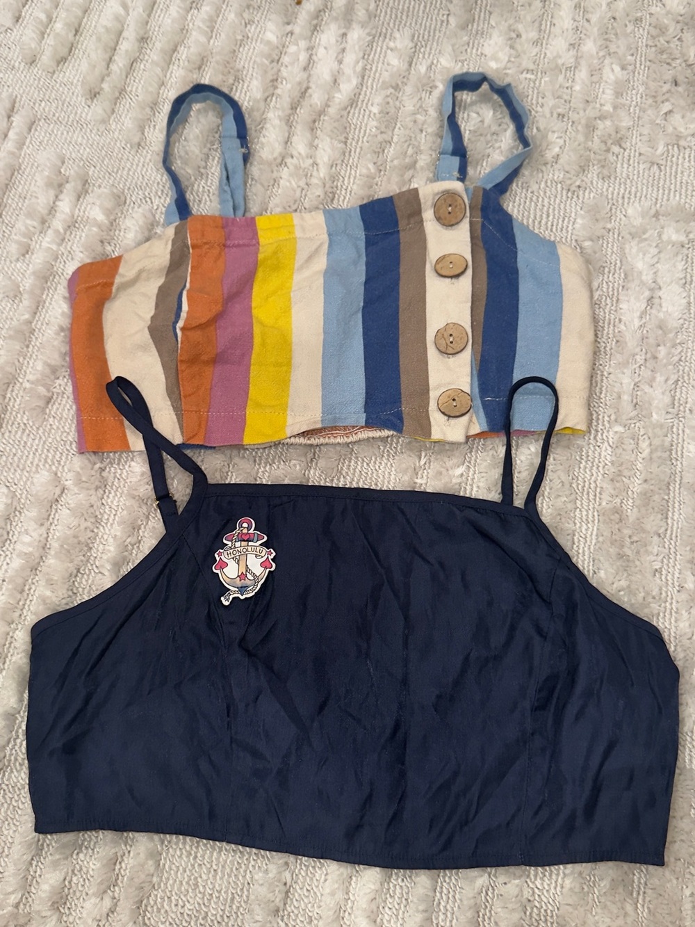 Forever 21 Multicolor Striped Crop Top & Navy Bralette Set